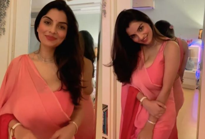 Anveshi Jain looked attractive in peach transparent blouse and sari, fans went crazy watching the video
