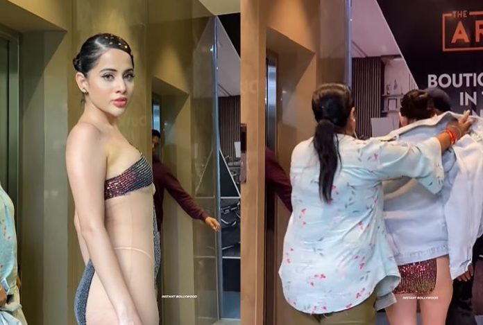 Urfi Javed came out wearing so much revealing dress, the woman came running and covered the cloth over the actress - watch viral video