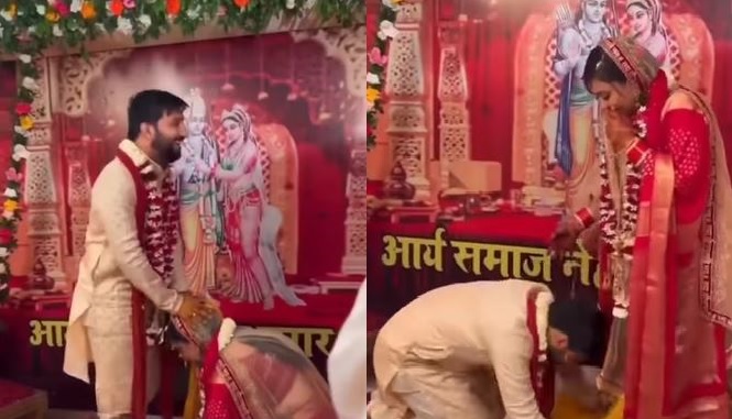 Bride touched her feet on the stage, the groom sat down happy, did something like this, will not be able to believe