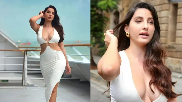 Nora Fatehi flaunts her curvy figure in a deep neck fitted dress, it is difficult to take her eyes off her bold looks