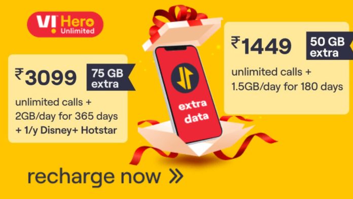 Vi Hero Unlimited Extra Data Offer, up to 75GB free data and Disney + Hotstar subscription