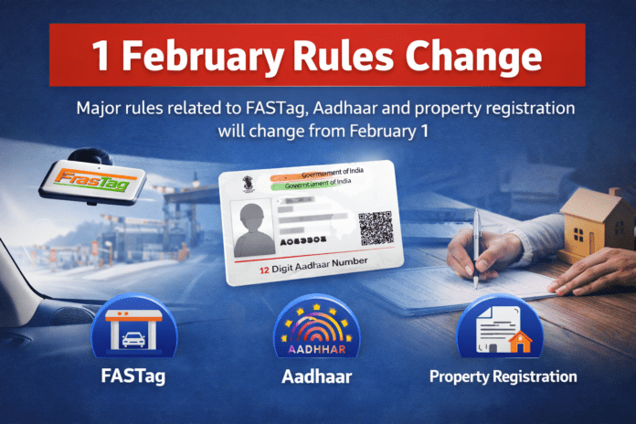 1 February Rules Change Major rules related to FASTag, Aadhaar and property registration will change from February 1.