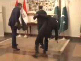 Pakistan's Deputy Prime Minister Ishaq Dar stumbles and falls to the ground, video mocked on social media