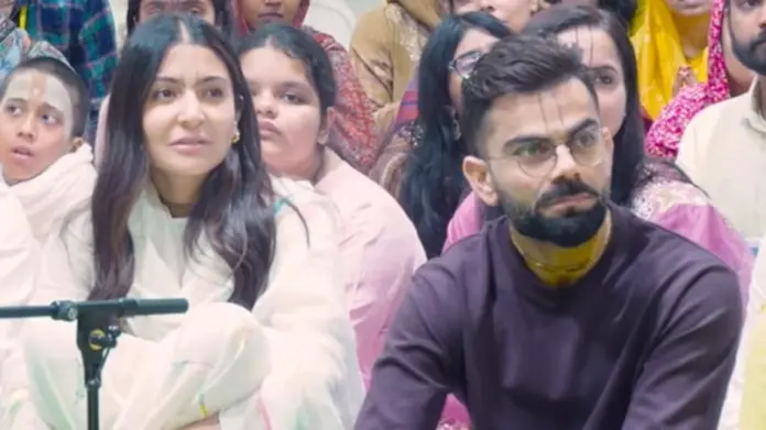 Kohli and Anushka Spotted Outside Premanand Maharaj's Ashram; Seen Wearing Kanthi Necklaces and Tilaks on Their Foreheads.