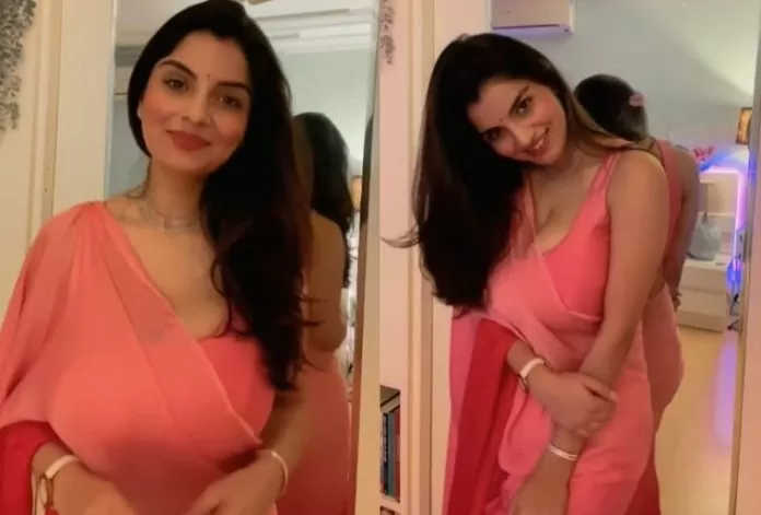 Anveshi Jain looked attractive in peach transparent blouse and sari, fans went crazy watching the video