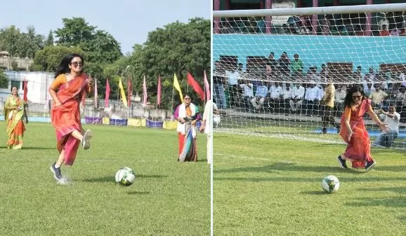 TMC MP Mahua Moitra played football wearing a sari, video and pictures went viral