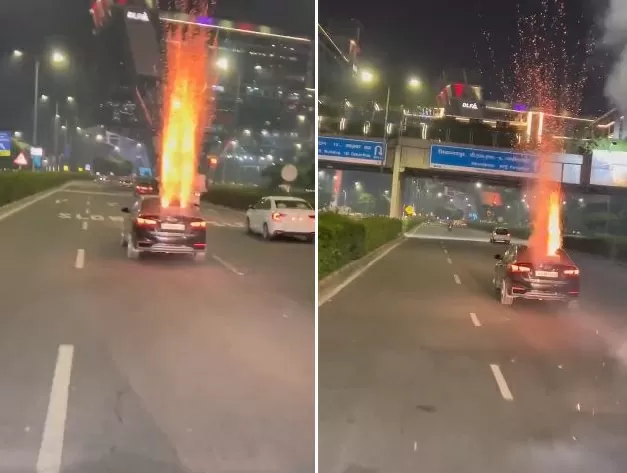 Crackers go off from boot of moving car in Gurgaon; three held, Watch Video