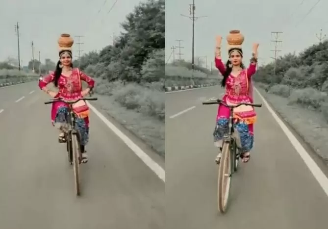 Viral Video Girl did a classical dance while cycling with an urn on her head, the users were blown away after watching the video