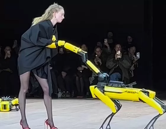 Doggy Robot did such an act with the model walking the ramp, discussion is happening all around..watch the video