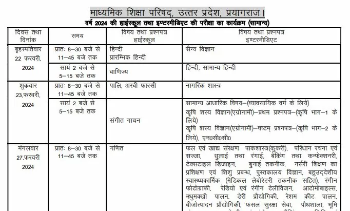 Board Exam 2024 Date Sheet Released: UP Board High School, Intermediate exam datesheet released, exam starts from this day