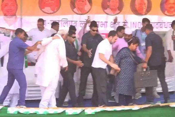 Rahul Gandhi narrowly escapes stage collapse during Bihar rally - watch video