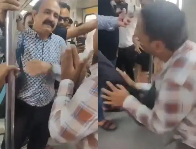 Thief caught inside Delhi Metro stealing purse; beating by kicking - Watch video